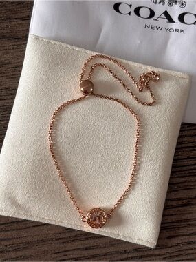 Coach Rose Gold Open Circle Slider Bracelet Crystal F67072 NWOT